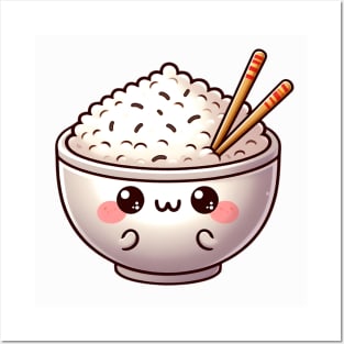 Cheerful Kawaii Rice Bowl Posters and Art